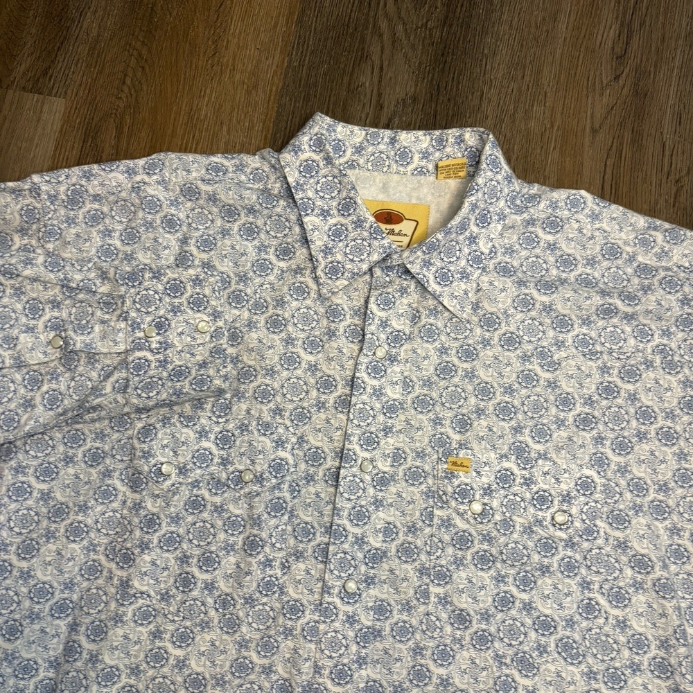 Larry Mahan Shirt Mens XXL Cowboy Collection Blue‎ Paisley Pearl Snap Sawtooth